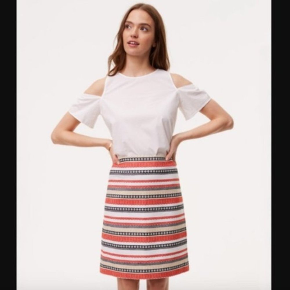 LOFT Jacquard Shift Aztec Striped Skirt